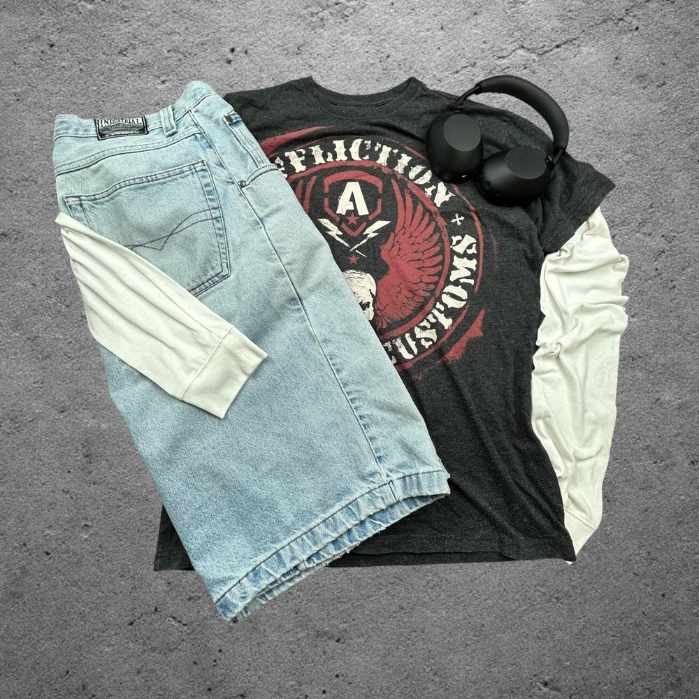 Affliction American Customs Mens Large Charcoal Grey Skull Wings Graphic T-Shirt